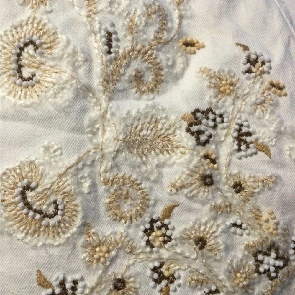- Zara the western skirt white denim floral bead design fringe hem NEW w… - Picture 7 of 10